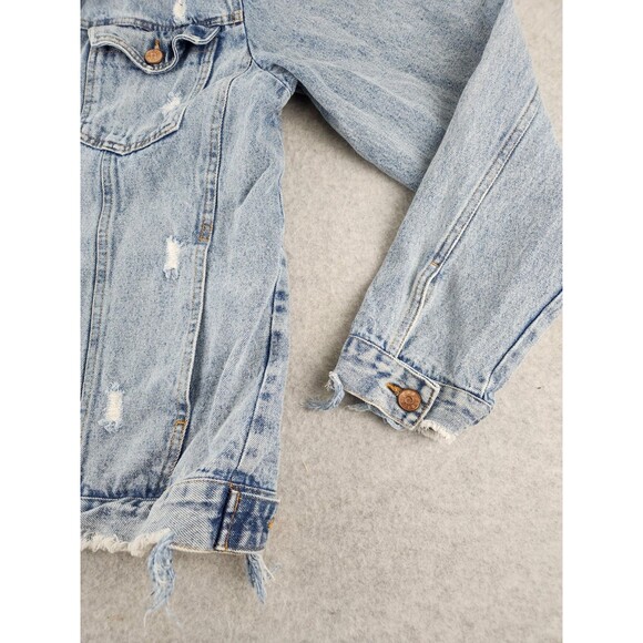 Beau‎ Hudson Men's Medium Light Blue Distressed Button Up Denim Jean Jacket Coat - Picture 2 of 14